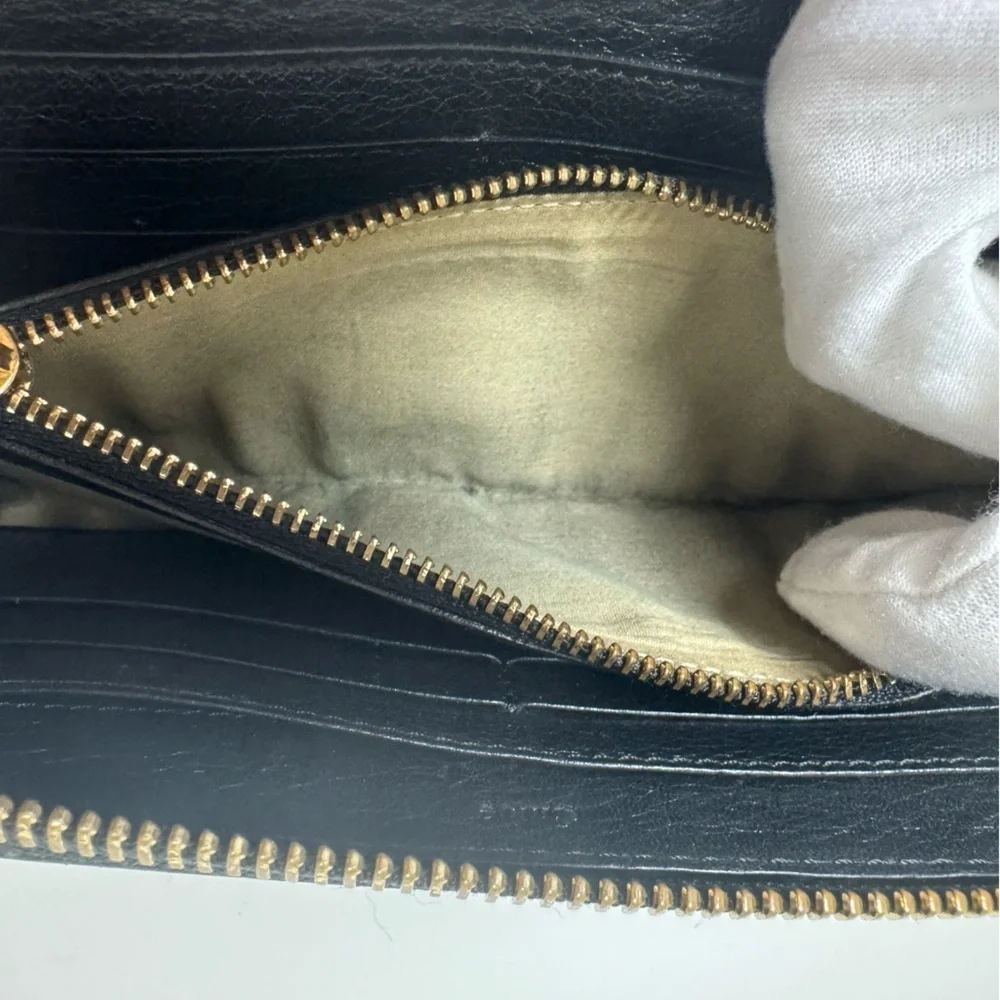 Chloé Continental Long Black Zippy Leather Wallet with Gold Tone Hardware